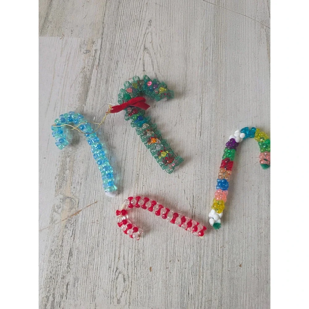 Vintage beaded rainbow candy cane ornament Xmas tree beaded